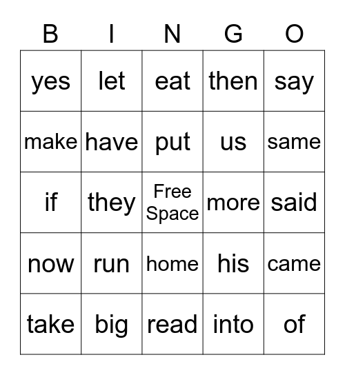 1st Grade Sight Words Bingo Card