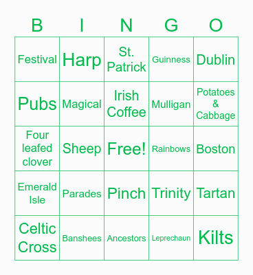 St. Patrick's Day Bingo Card