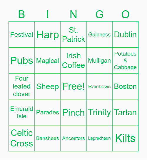 St. Patrick's Day Bingo Card