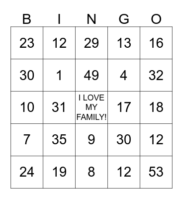 FAMILY LOVE CELEBRATION Bingo Card