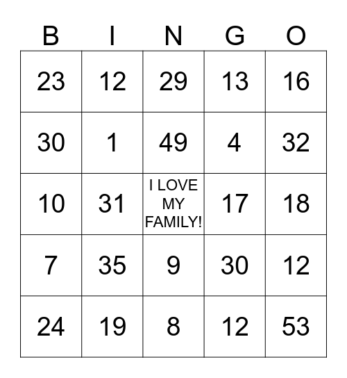 FAMILY LOVE CELEBRATION Bingo Card