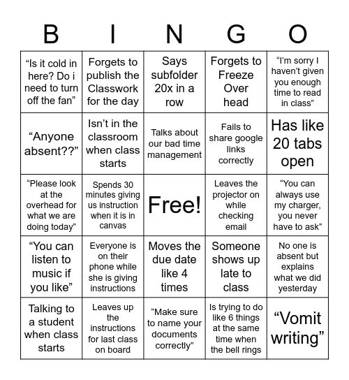 Jan 1/10-1/14 BINGO Card