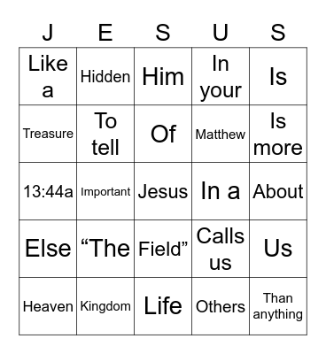 Treasure Bingo Card