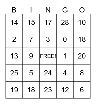 addition bingo  Bingo Card