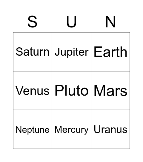 The Planets Bingo Card
