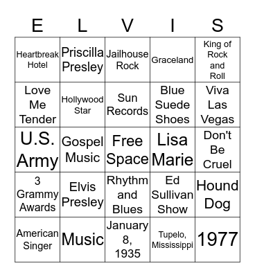 Elvis Bingo Card