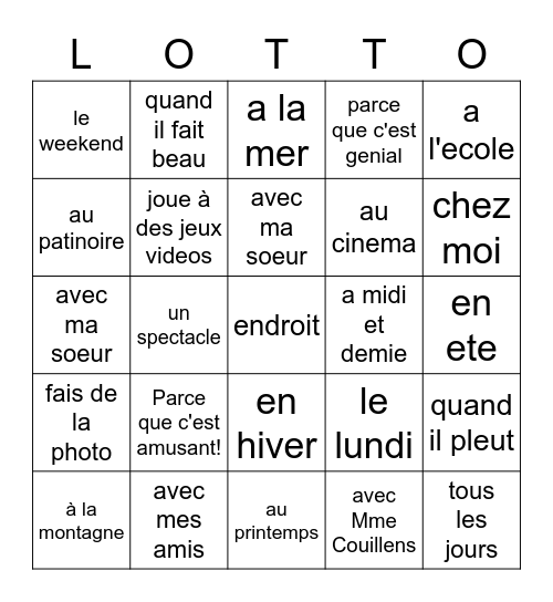 ??????Les Questions????? Bingo Card