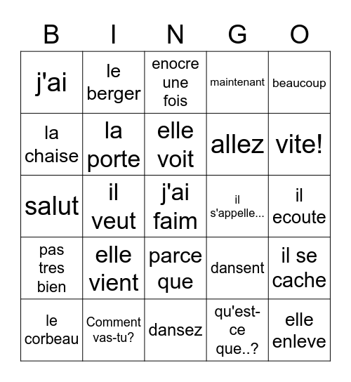 francais 1, round 1 Bingo Card