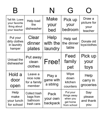 Friendly and Helpful Bingo Card