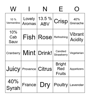 Domaine Jacourette Rose Bingo Card