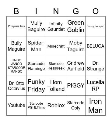 Alfie bingo Card