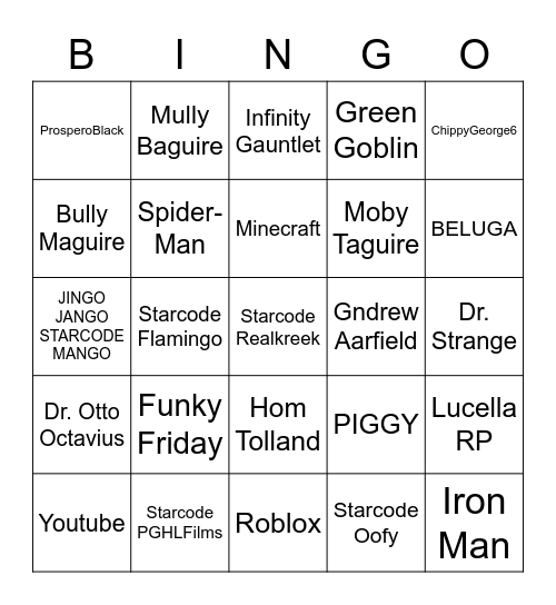 Alfie bingo Card