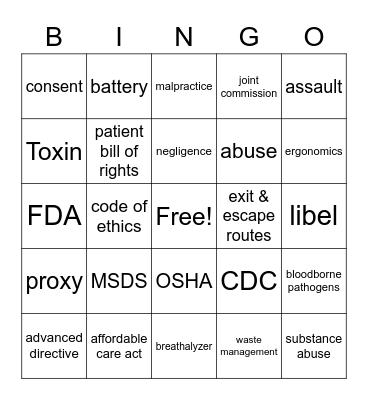 Safety & Regulations Bingo Card