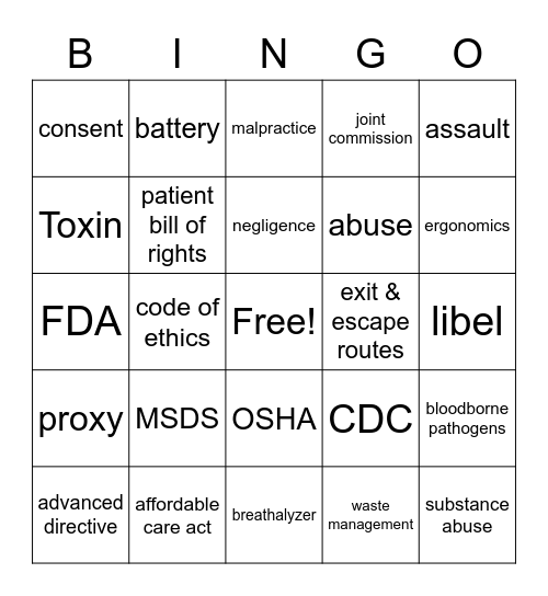 Safety & Regulations Bingo Card