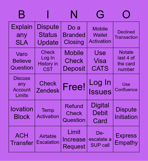 Varo Bingo! Bingo Card