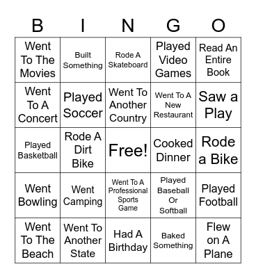 Winter Break Bingo Card