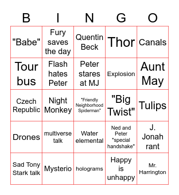 Spiderman- Far From Home Bingo Card