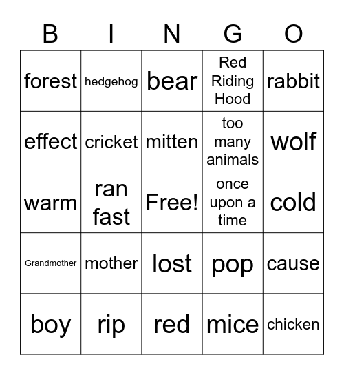 G1 U3 W3 The Nice Mitten Bingo Card