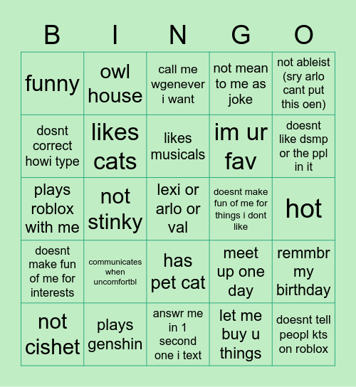 freind bingo Card