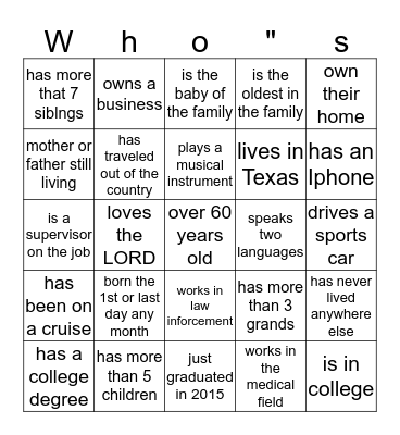 Lambert Family  Bingo Card