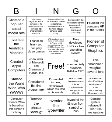 History Bingo CS1 Bingo Card