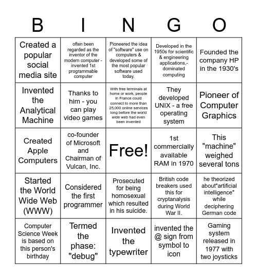 History Bingo CS1 Bingo Card