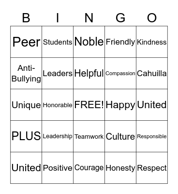 P.L.U.S. Bingo Card