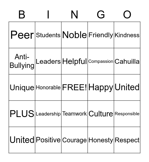 P.L.U.S. Bingo Card