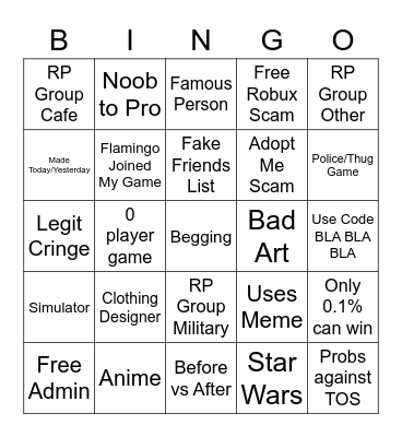 Devoun's Roblox Ad Bingo Card