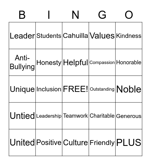 P.L.U.S. Bingo Card