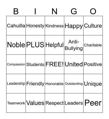 P.L.U.S. Bingo Card