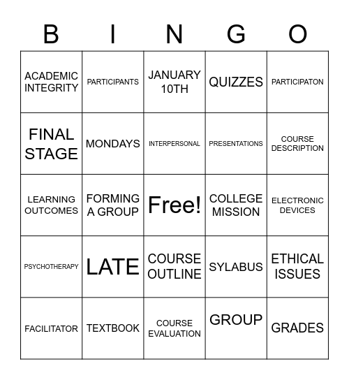 GROUPS PROCESS Bingo Card