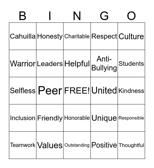 P.L.U.S. Bingo Card