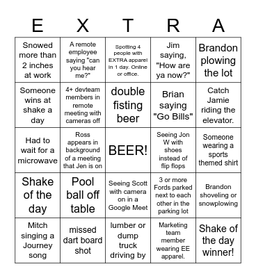 EXTRA Bingo Card