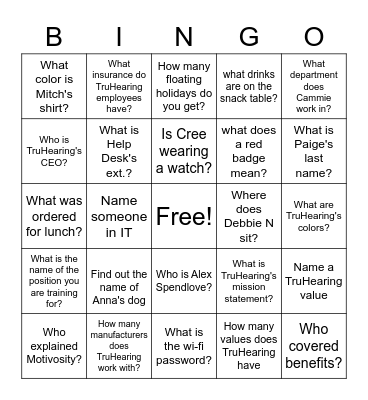Orientation BINGO Card