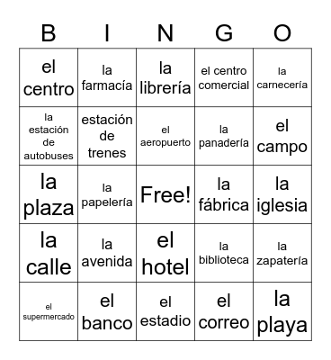 Los lugares de la Ciudad: Parte 1 Bingo Card
