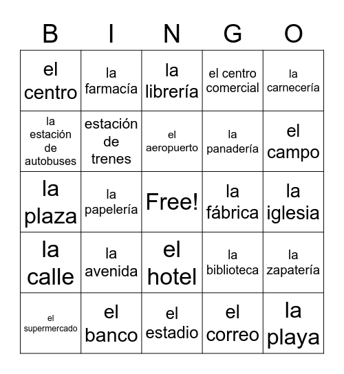 Los lugares de la Ciudad: Parte 1 Bingo Card