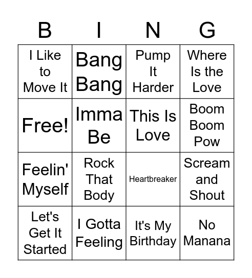 Will I Am Bingo Card