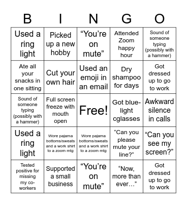 WFH Bingo Card