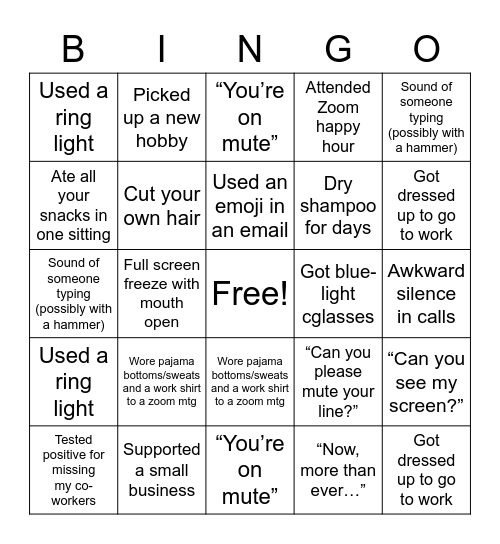 WFH Bingo Card