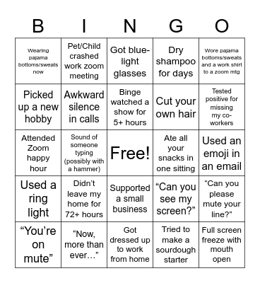 WFH Bingo Card