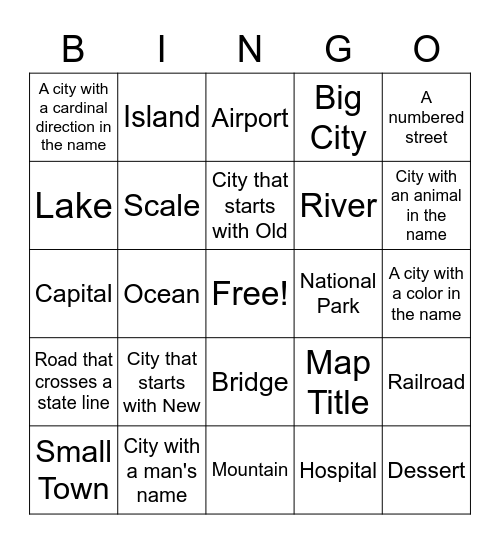 Maps Bingo Card