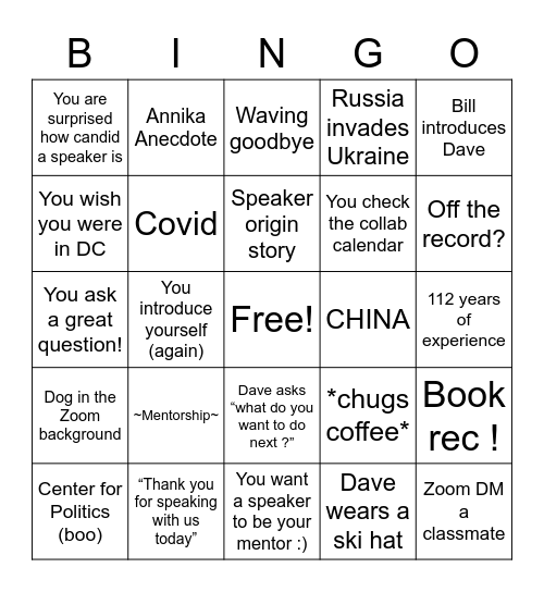 J-Term Bingo Card