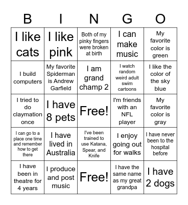 B-Day VGD-II Bingo Card