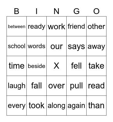 1st Grade Sight Words Bingo Card