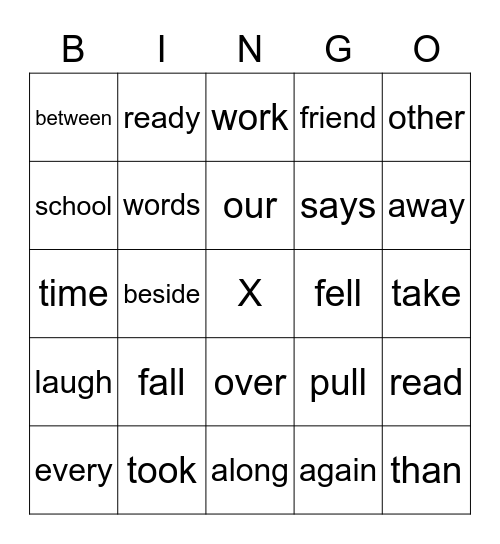 1st Grade Sight Words Bingo Card