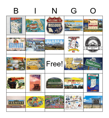 50 States Bingo Card