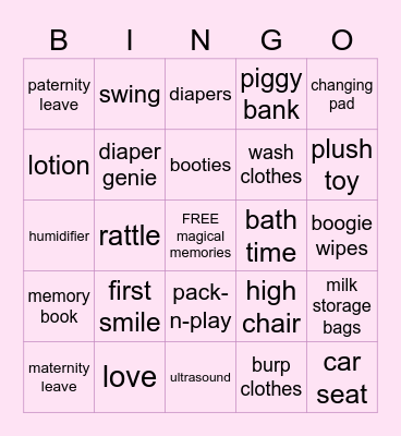 Virtual Baby Shower Bingo! Bingo Card