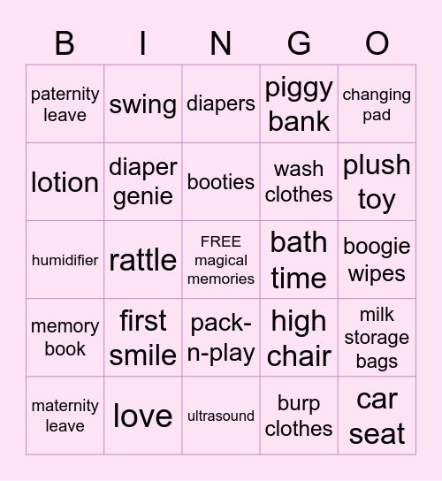 Virtual Baby Shower Bingo! Bingo Card