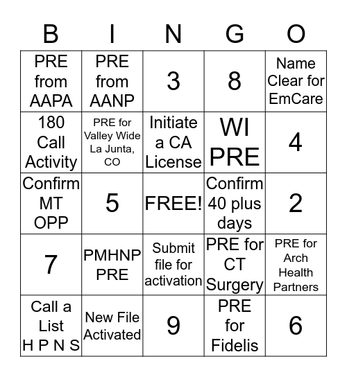 Untitled Bingo Card